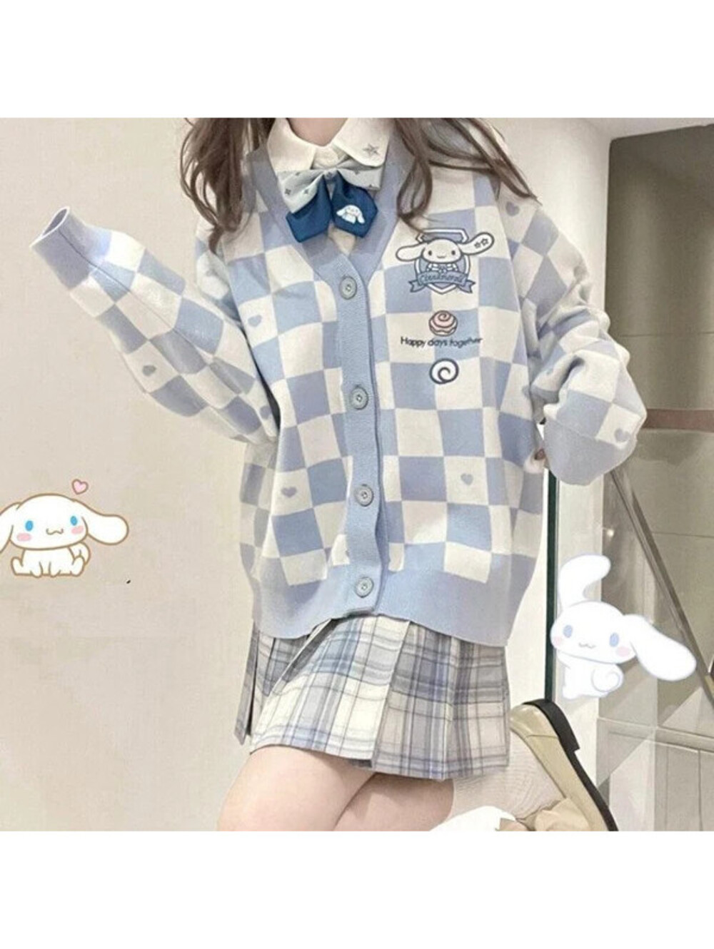 Cute Cinnamoroll Loose Cardigan Tops Sweater Kawaii JK Uniform- Size:S